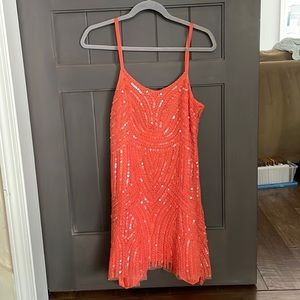 Free People coral/orange sequin adjustable strap cocktail dress
